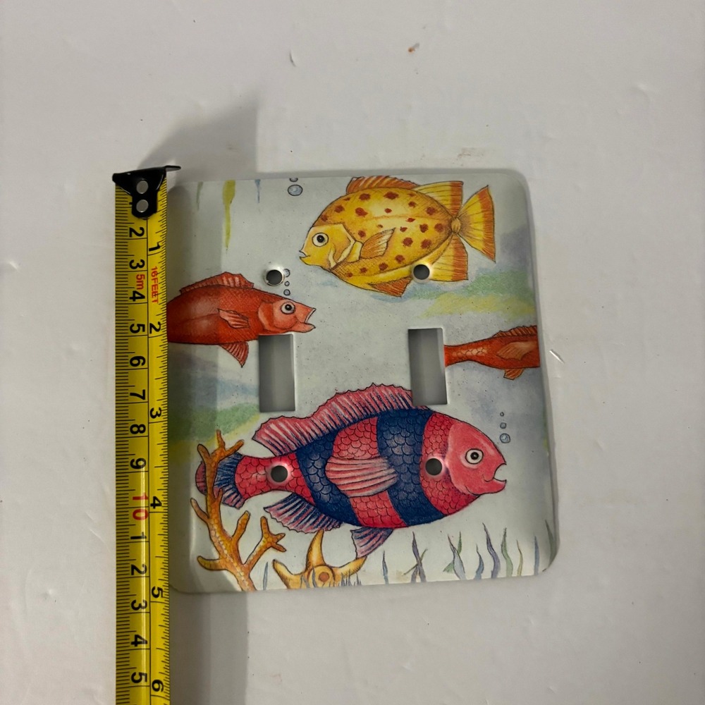 Vintage Tropical Fish Metal Double Toggle Light Switch Plate Ocean Decor - Picture 3 of 5